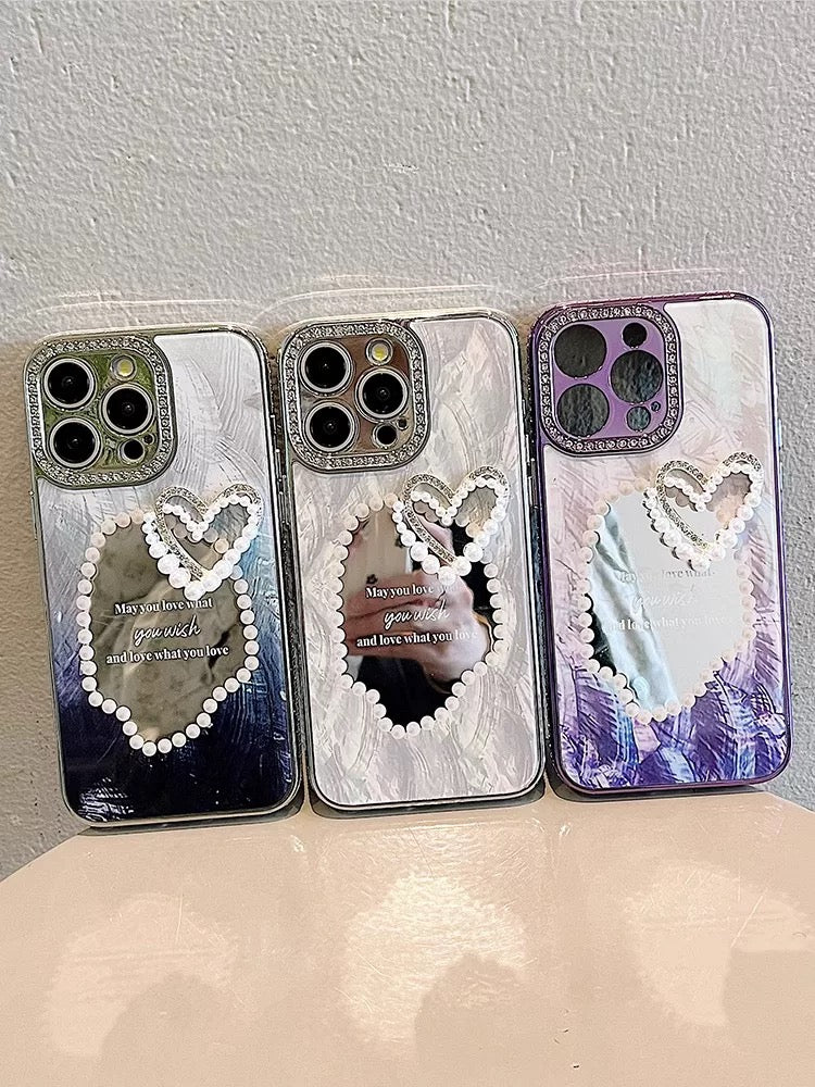 Luxury Rhinestone Makeup Pearl Mirror Phone Case