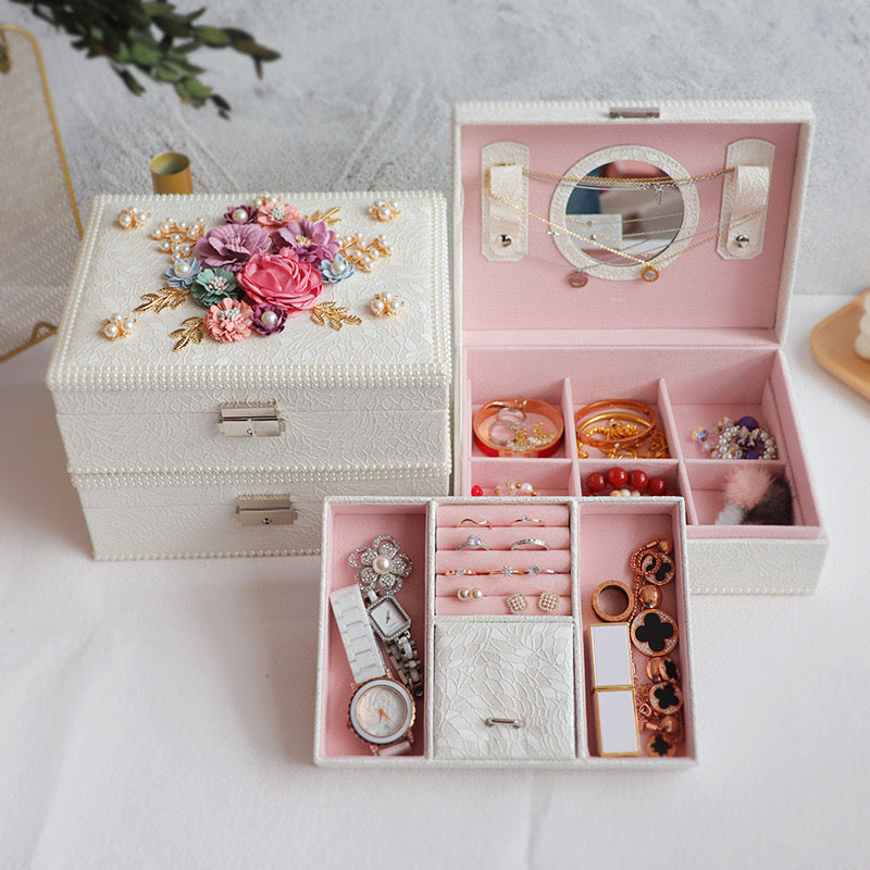 Luxury Floral Jewelry Box - Pink/White Elegance & Storage