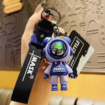 Astronaut Bear Keychain with Holographic Helmet - Cute Kawaii Space Accessory