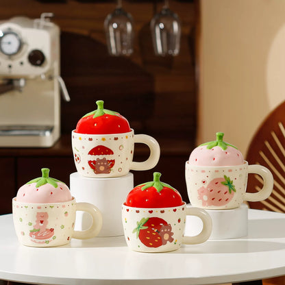 Cute Bear Strawberry Ceramic Mug