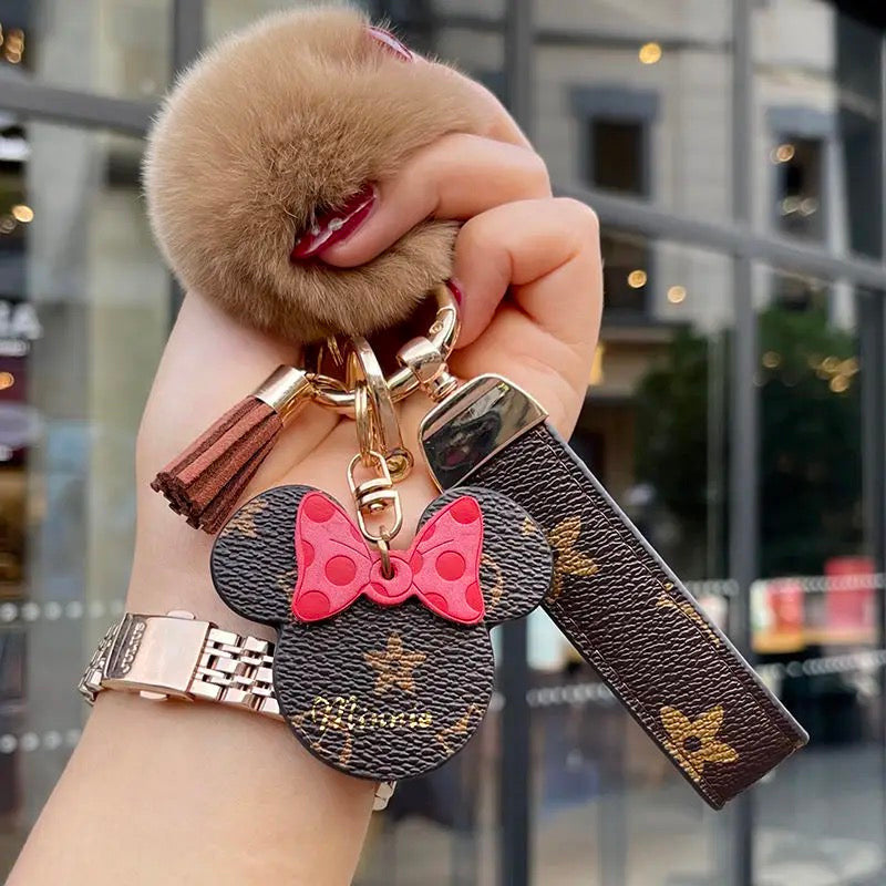 Mickey & Minnie Series Luxurious Pom-Pom Charm Keychain