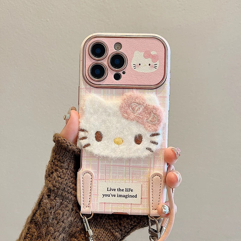 Étui de téléphone en peluche Hello Kitty avec sangle