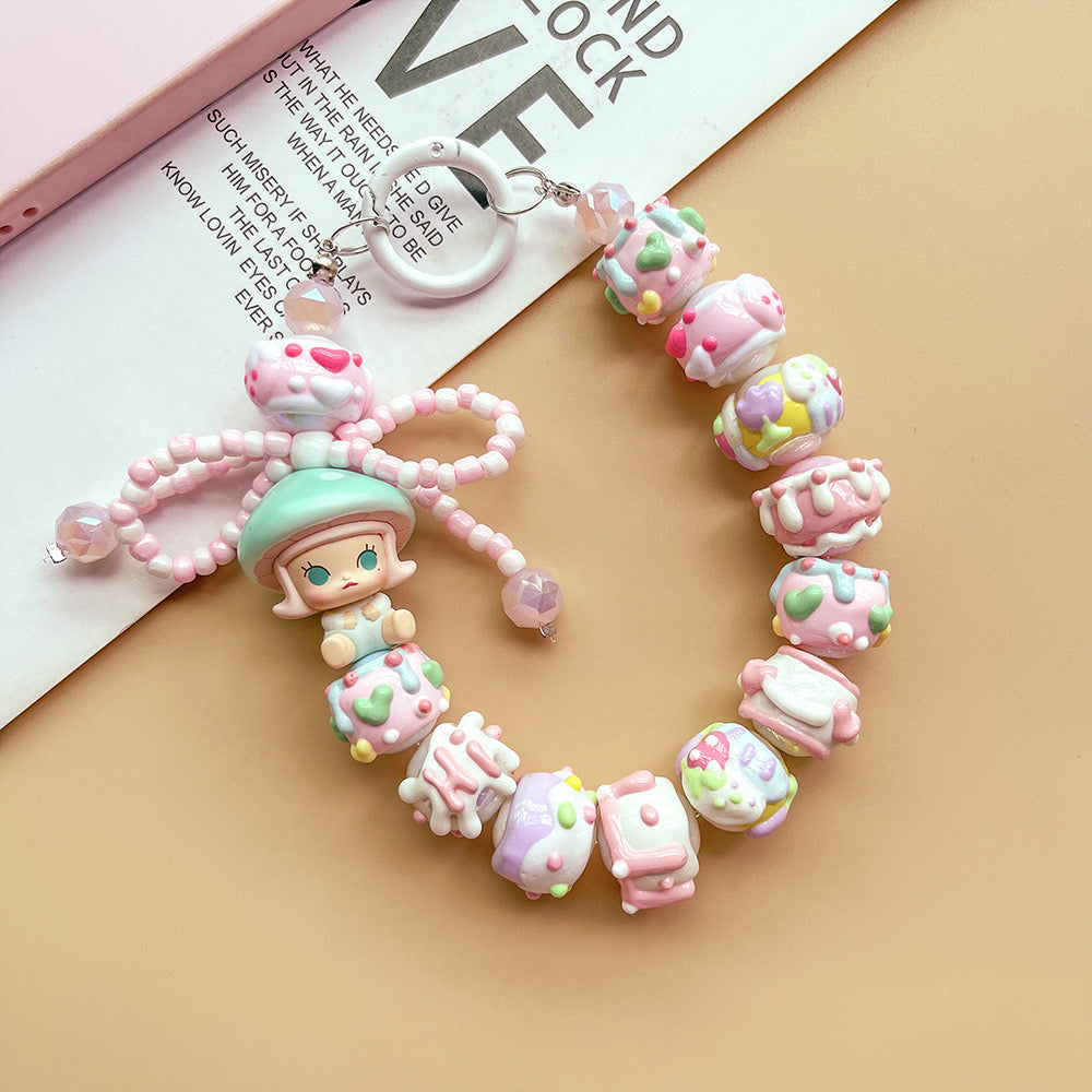 Handmade Beaded Mushroom Elf Phone Lanyard