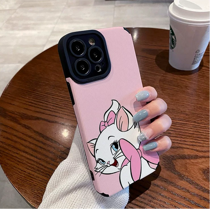 Bonita funda para teléfono con diseño de gato Marie en color rosa