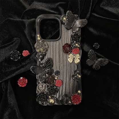 Handmade 3D Black Rose and Butterfly Phone Case