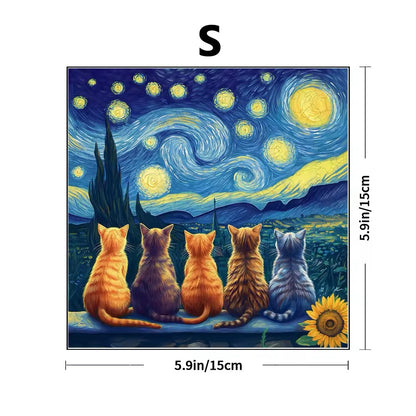 Starry Night Cat Theme Wooden Puzzle – Unique Jigsaw Gift