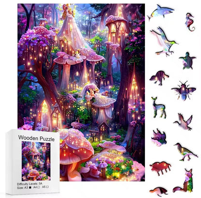 Enchanted Mushroom House Puzzle - Floral Night, Gift for Puzzle Lovers