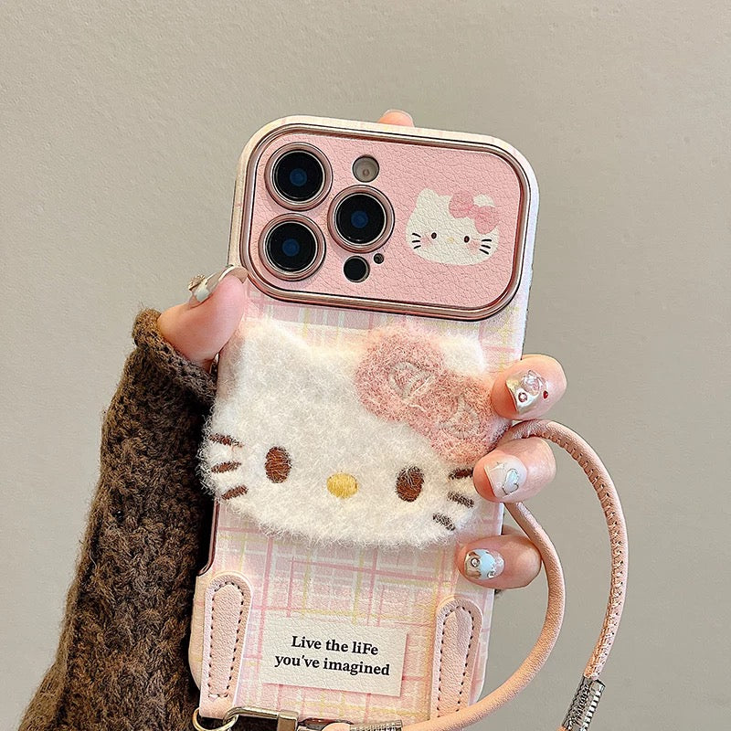 Étui de téléphone en peluche Hello Kitty avec sangle