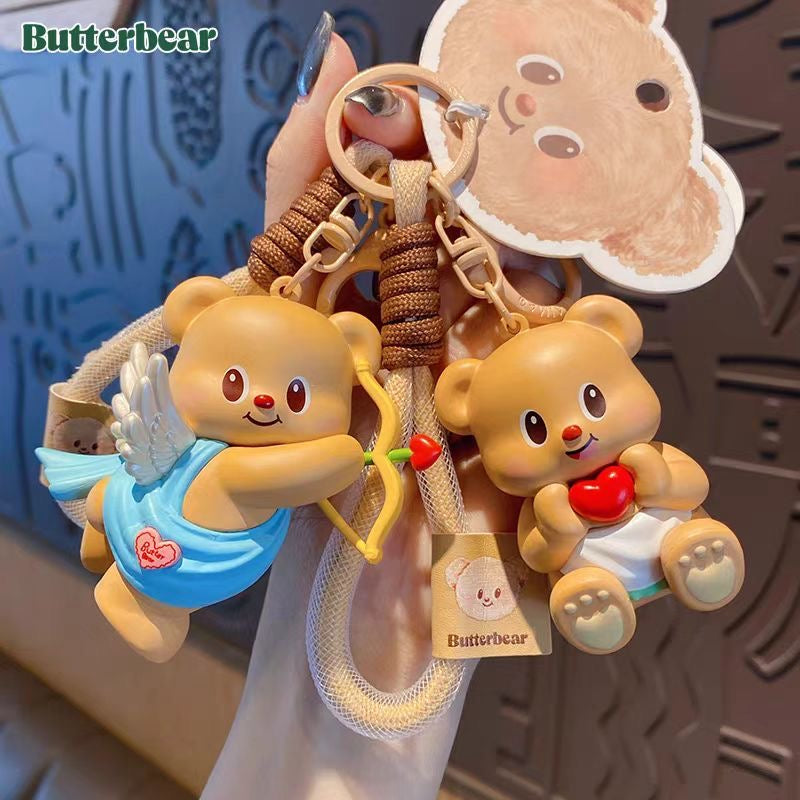 Butterbear Plush Bear Keychain - Cute Donut & Angel Designs for Bags and Keys