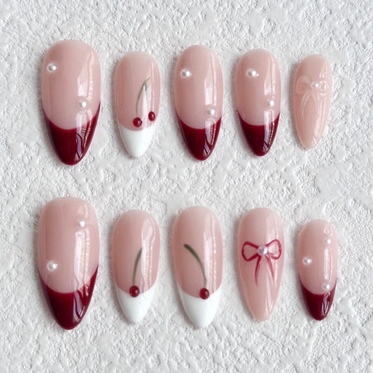 Ongles collés cerises girly