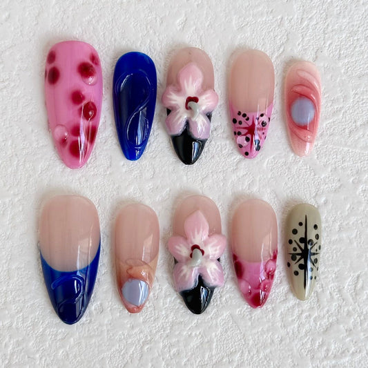 Uñas postizas con diseño floral real