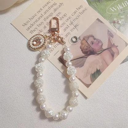 White Rose Pearl Phone Lanyard