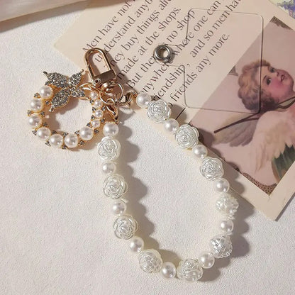 White Rose Pearl Phone Lanyard