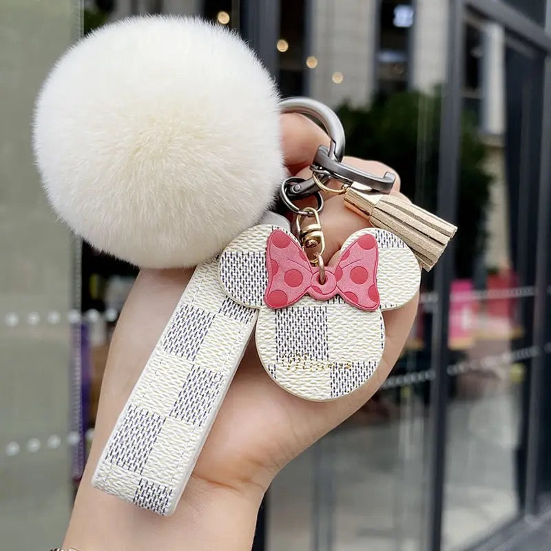 Mickey & Minnie Series Luxurious Pom-Pom Charm Keychain