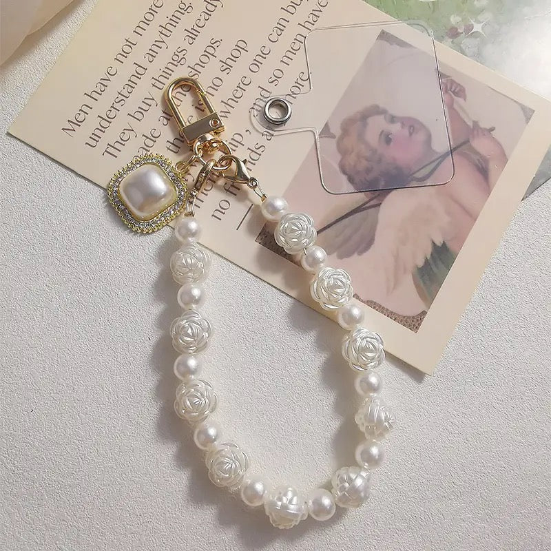 White Rose Pearl Phone Lanyard