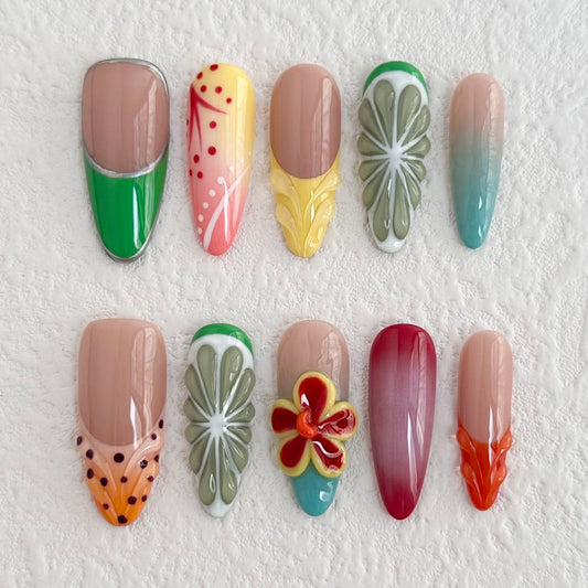 Ongles à coller fantaisie tropicale