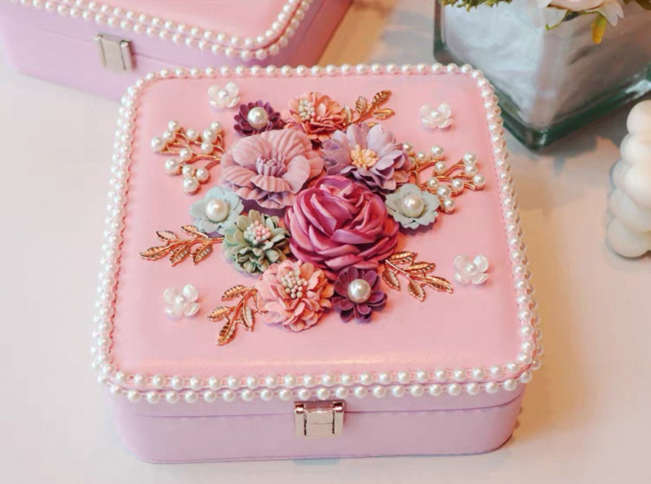 Charming Pink Floral Jewelry Box - Perfect Gift & Storage