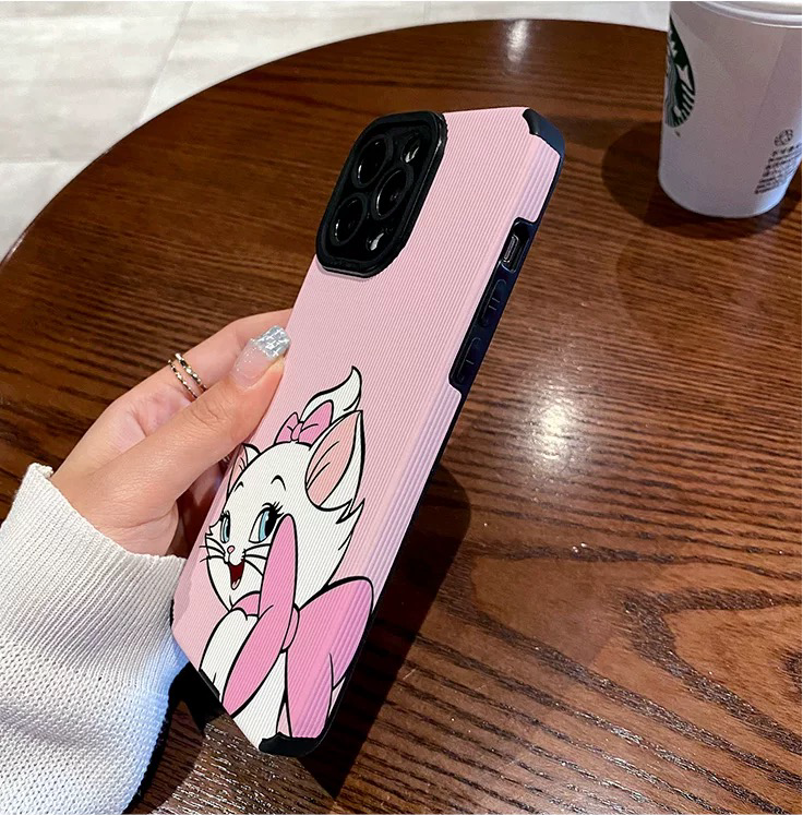 Bonita funda para teléfono con diseño de gato Marie en color rosa