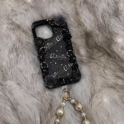 Handmade Luxurious Black Rose Phone Case