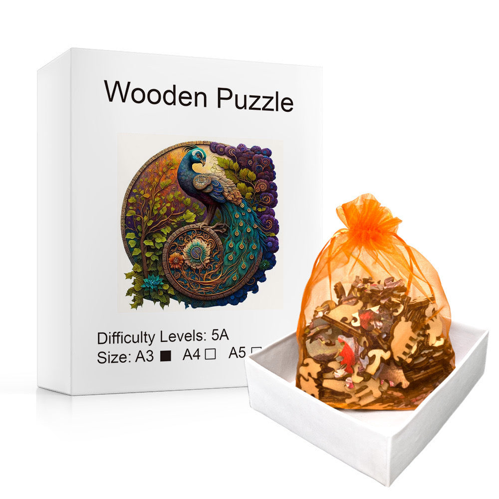 Peacock Wooden Puzzle - Unique Animal-Shaped Jigsaw, Fun Gift for Puzzle Lovers