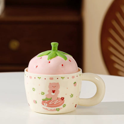 Cute Bear Strawberry Ceramic Mug