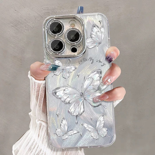 Funda de lujo para teléfono a prueba de golpes con diseño de mariposa brillante