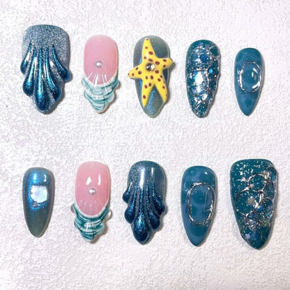 Uñas postizas de fantasía en color azul océano