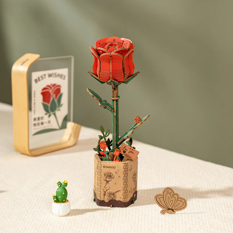 3D Wooden Red Rose Puzzle – DIY Home Decor Gift