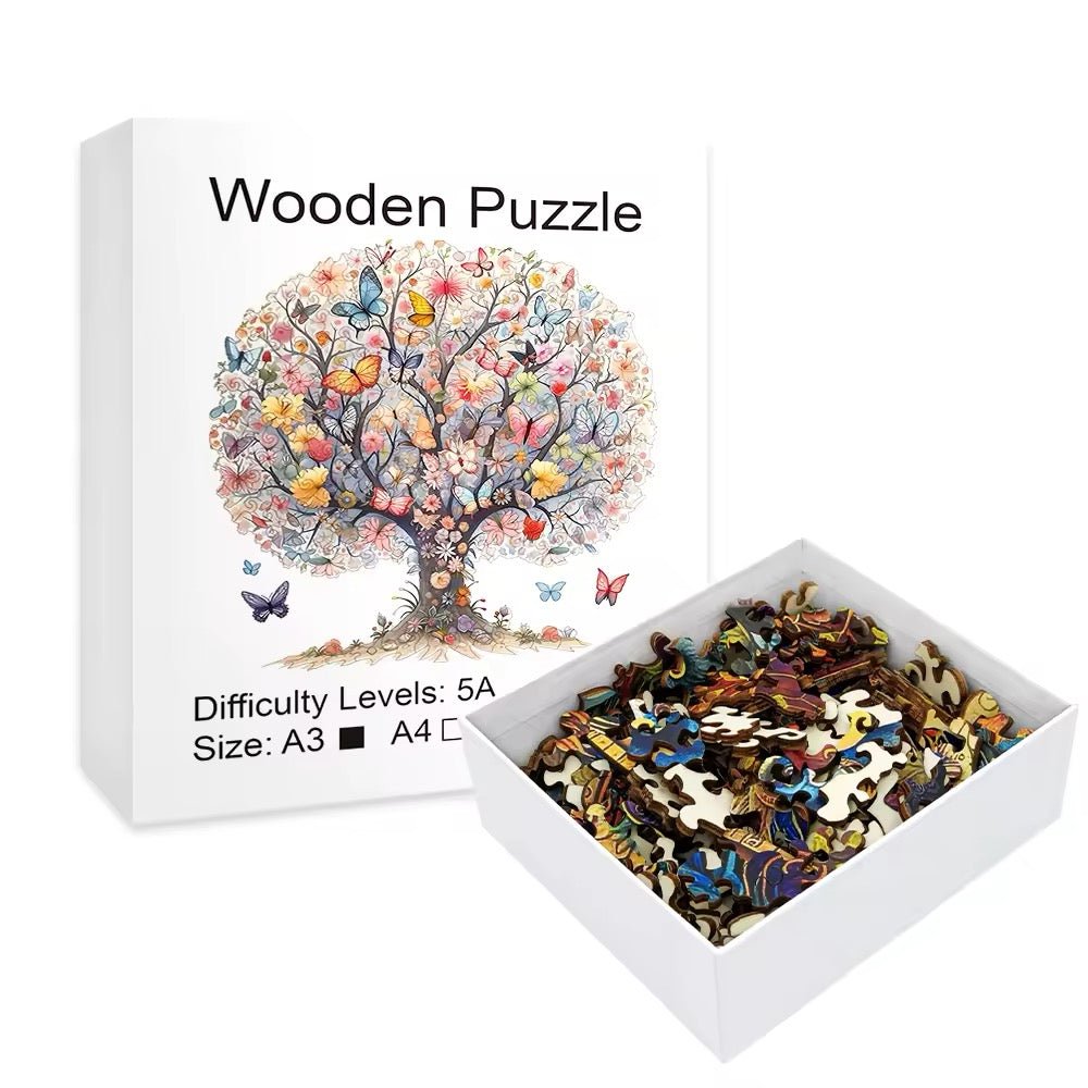 Butterfly Tree Wooden Puzzle – Whimsical Jigsaw Puzzle Gift for Puzzle Lovers