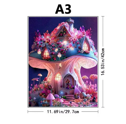 Mystical Mushroom Cottage Wooden Puzzle - Floral Fantasy Night, Perfect Gift