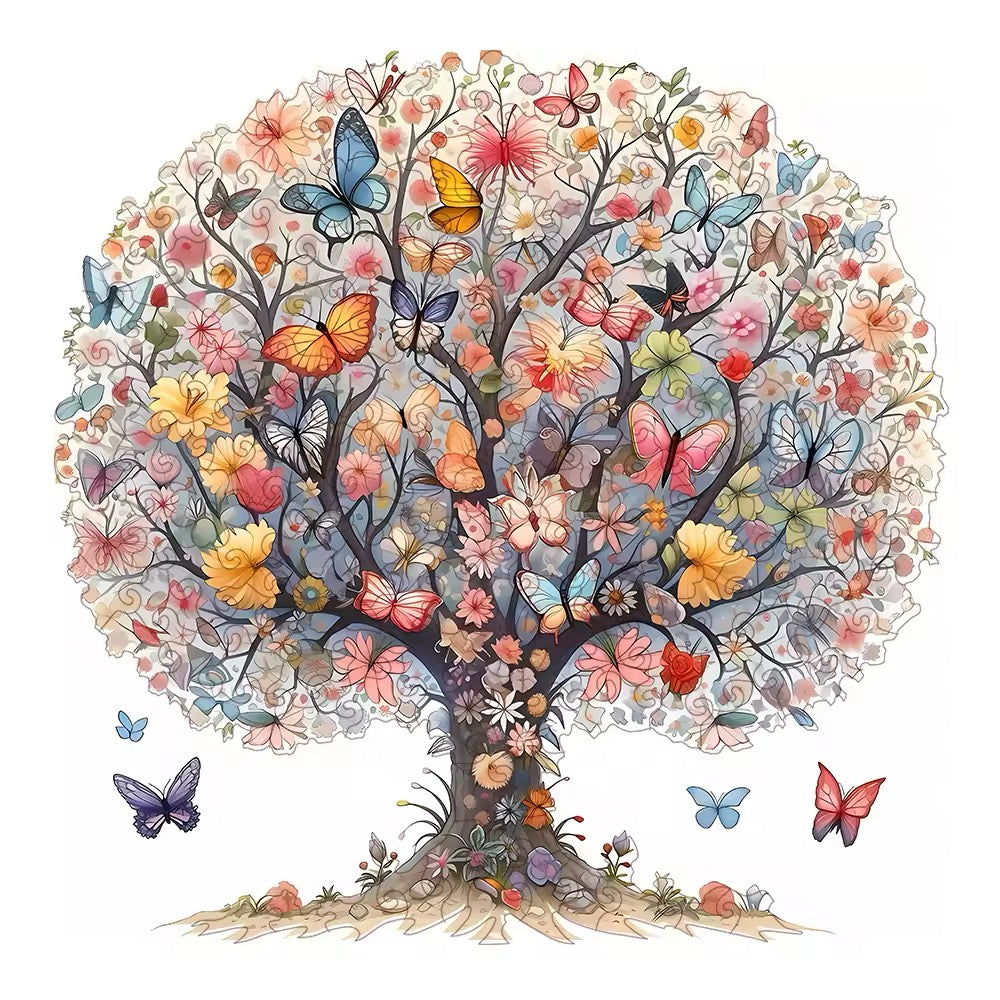 Butterfly Tree Wooden Puzzle – Whimsical Jigsaw Puzzle Gift for Puzzle Lovers