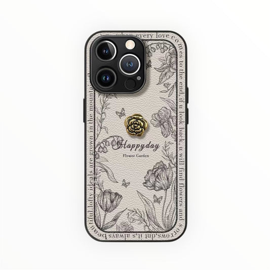 Funda de piel para teléfono con estampado de flores