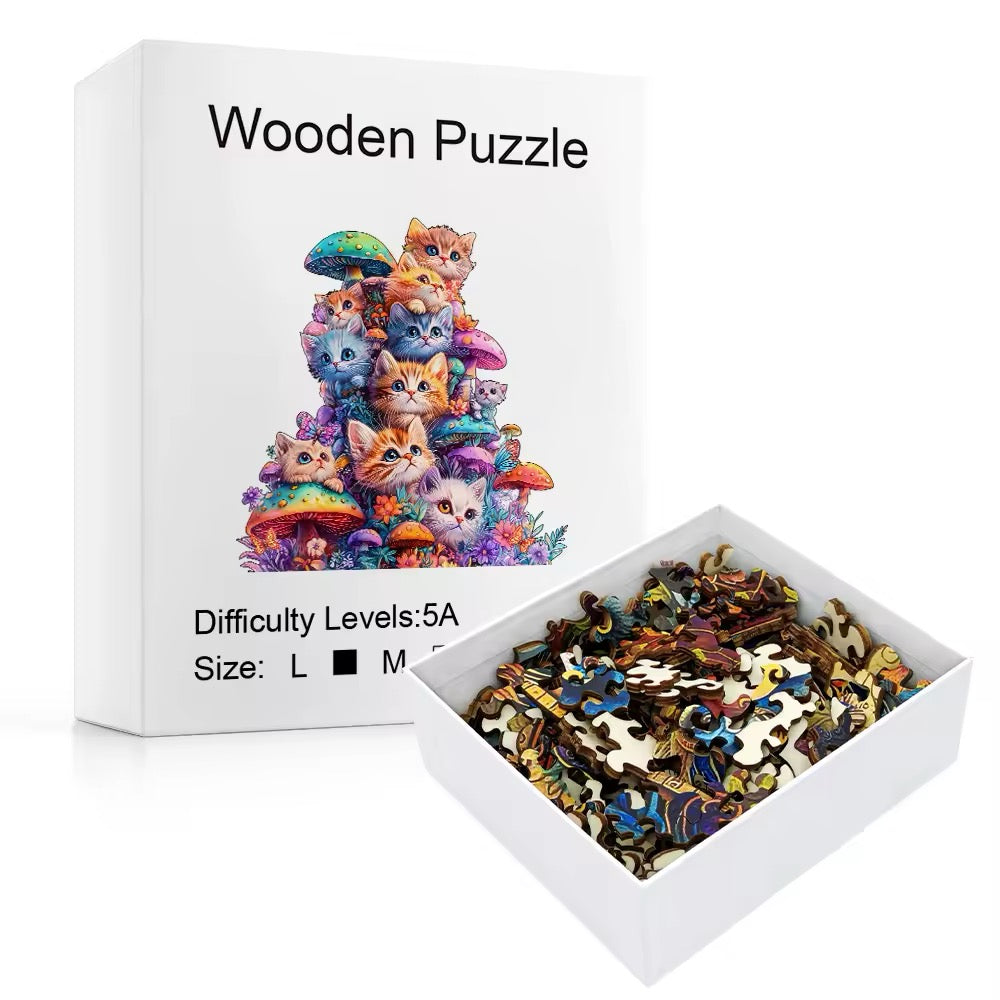 Whimsical Wooden Cat Puzzle – Challenging Jigsaw Gift for Puzzle Lovers