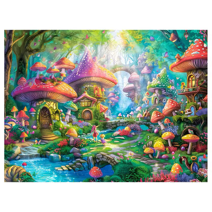 Fantasy Mushroom Village Wooden Puzzle - Enchanted Fairy Forest