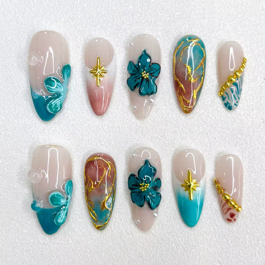 Ongles à coller Oceanic Blooms