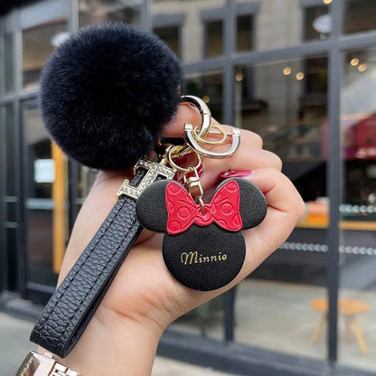 Mickey & Minnie Series Luxurious Pom-Pom Charm Keychain