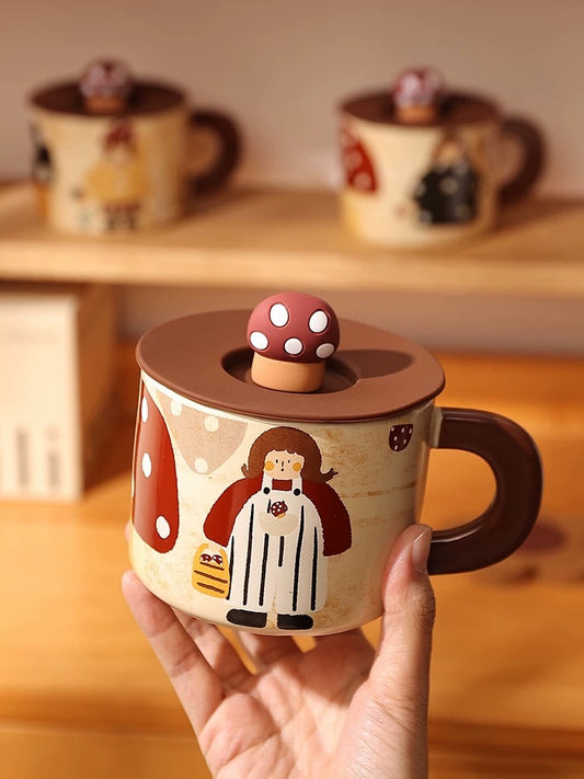 Retro Mushroom Girl Ceramic Mug