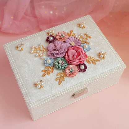 Luxury Floral Jewelry Box - Pink/White Elegance & Storage