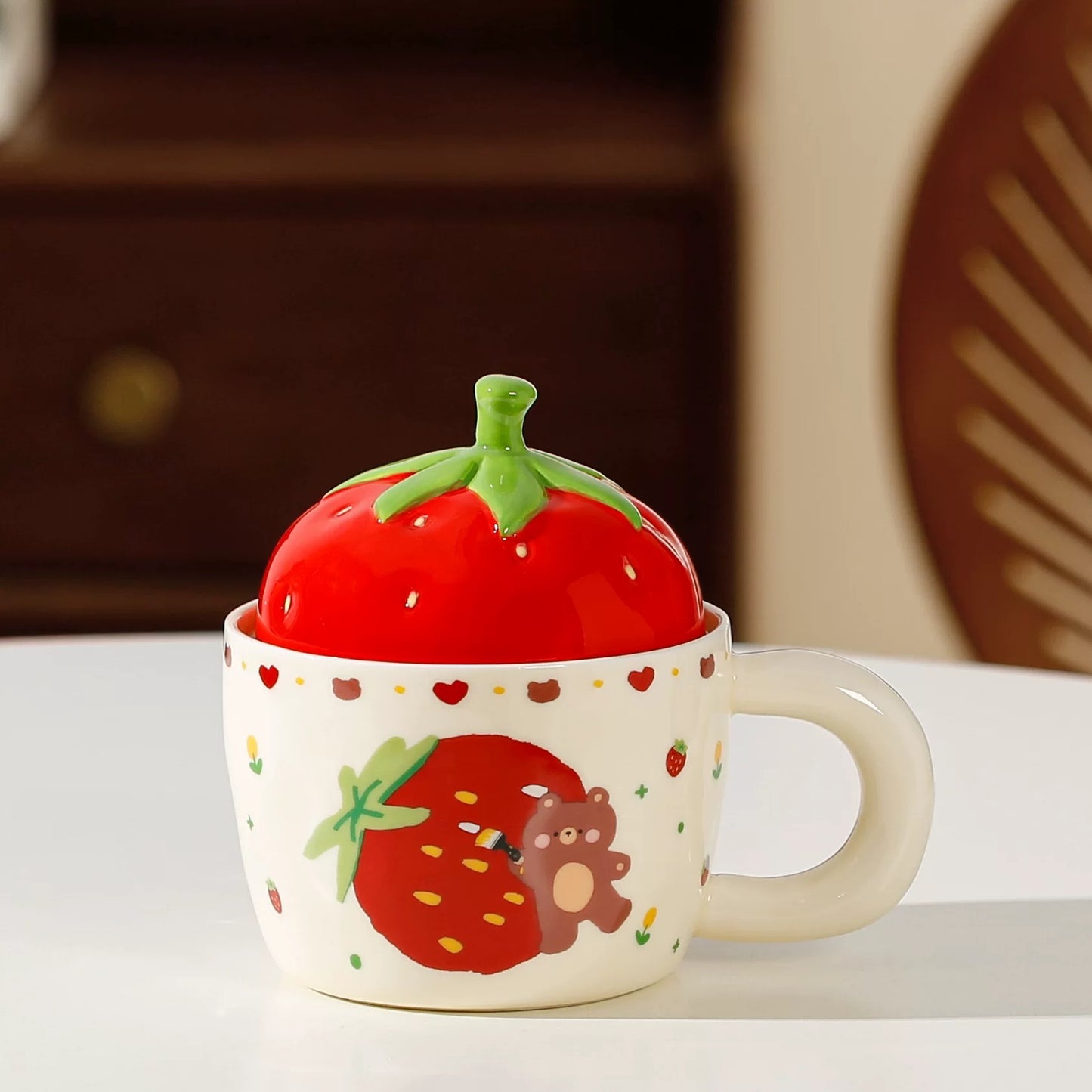 Cute Bear Strawberry Ceramic Mug