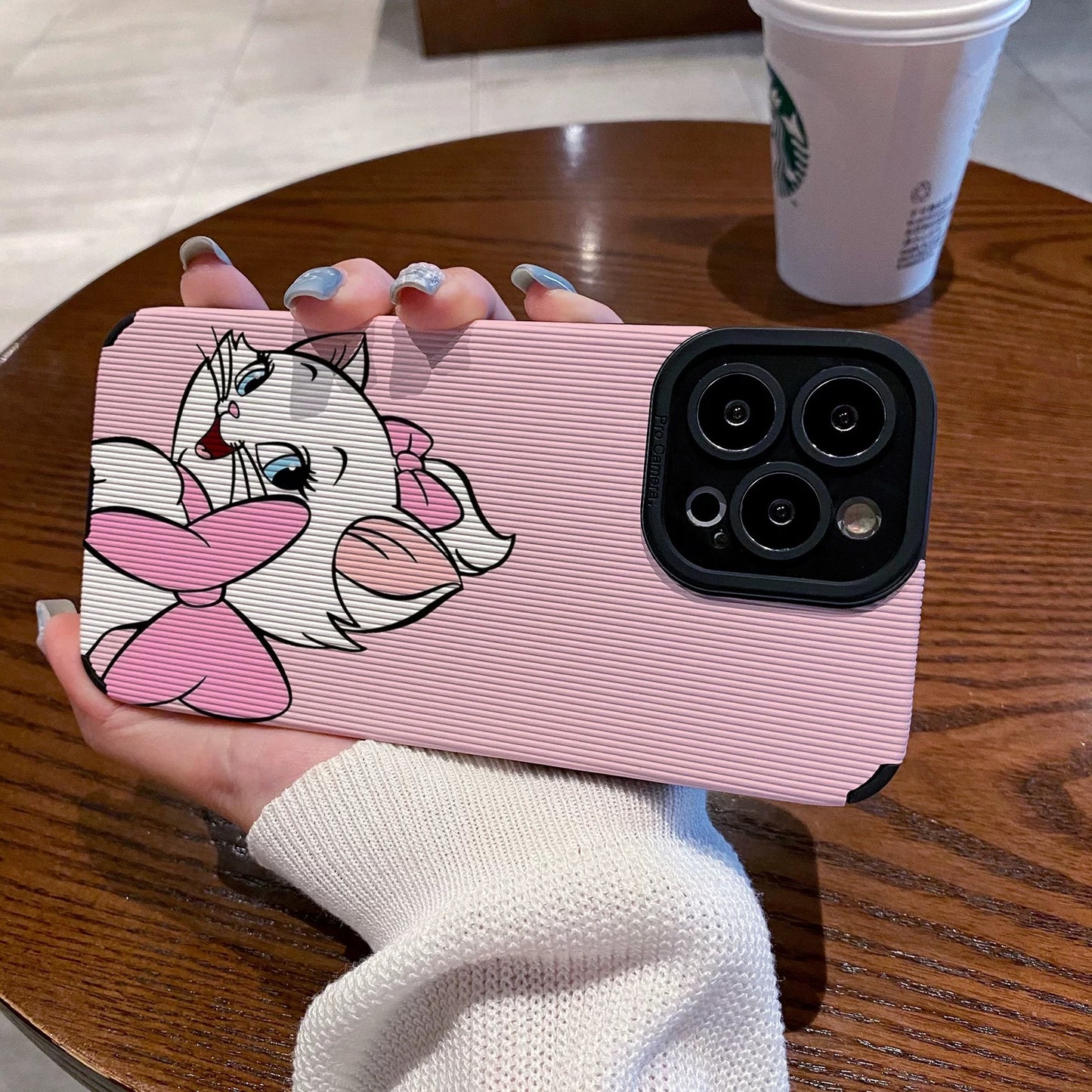 Bonita funda para teléfono con diseño de gato Marie en color rosa