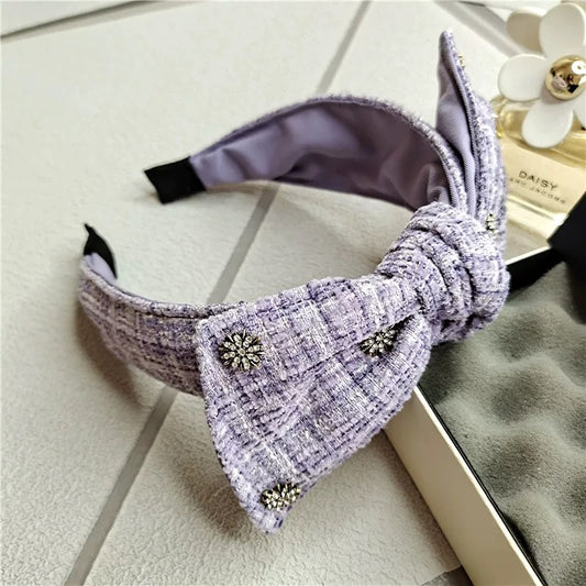 Tweed Bow Floral Embellished Headband