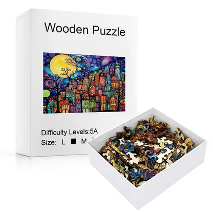 Colorful City Night Wooden Puzzle – Challenging Jigsaw Puzzle for Puzzle Lovers