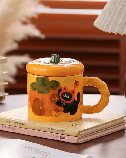 Cozy Cat Pumpkin Ceramic Mug