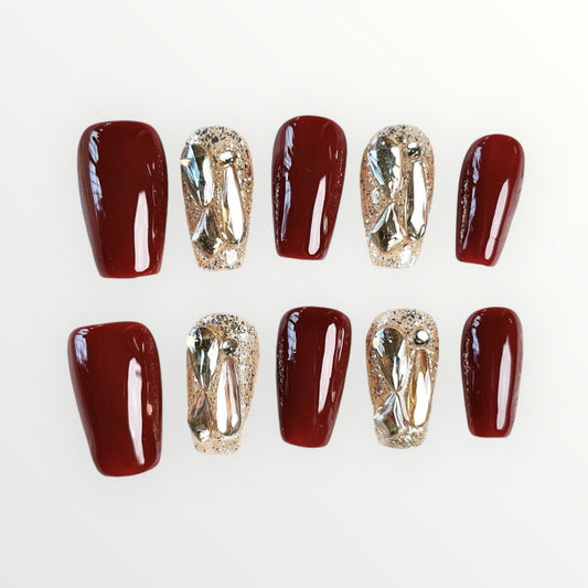 Deep Crimson Sparkle Press-on Nails