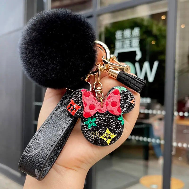 Mickey & Minnie Series Luxurious Pom-Pom Charm Keychain