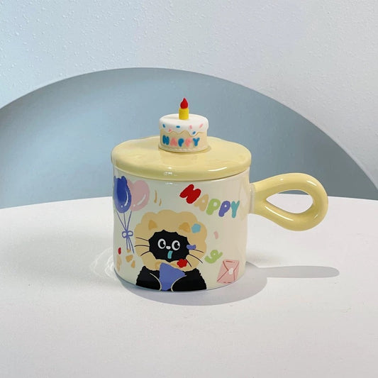 Taza de cerámica con texto en inglés "Happy Birthday Lovely Cat"