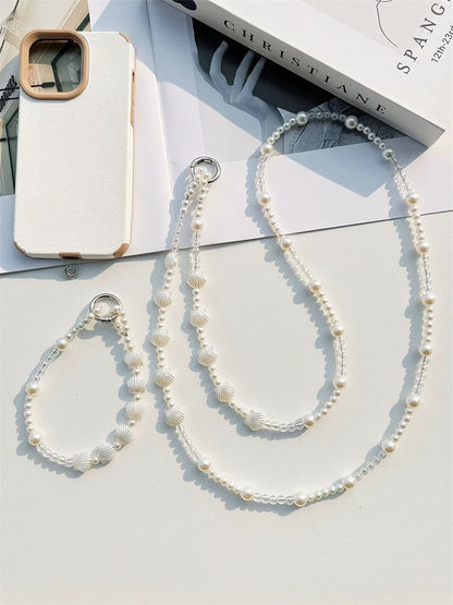 Elegant Shell & Pearl Crossbody Phone Lanyard