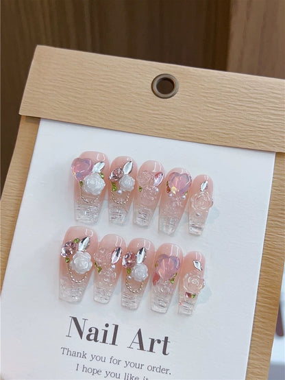 Ongles à coller au motif de rêve de jardin romantique