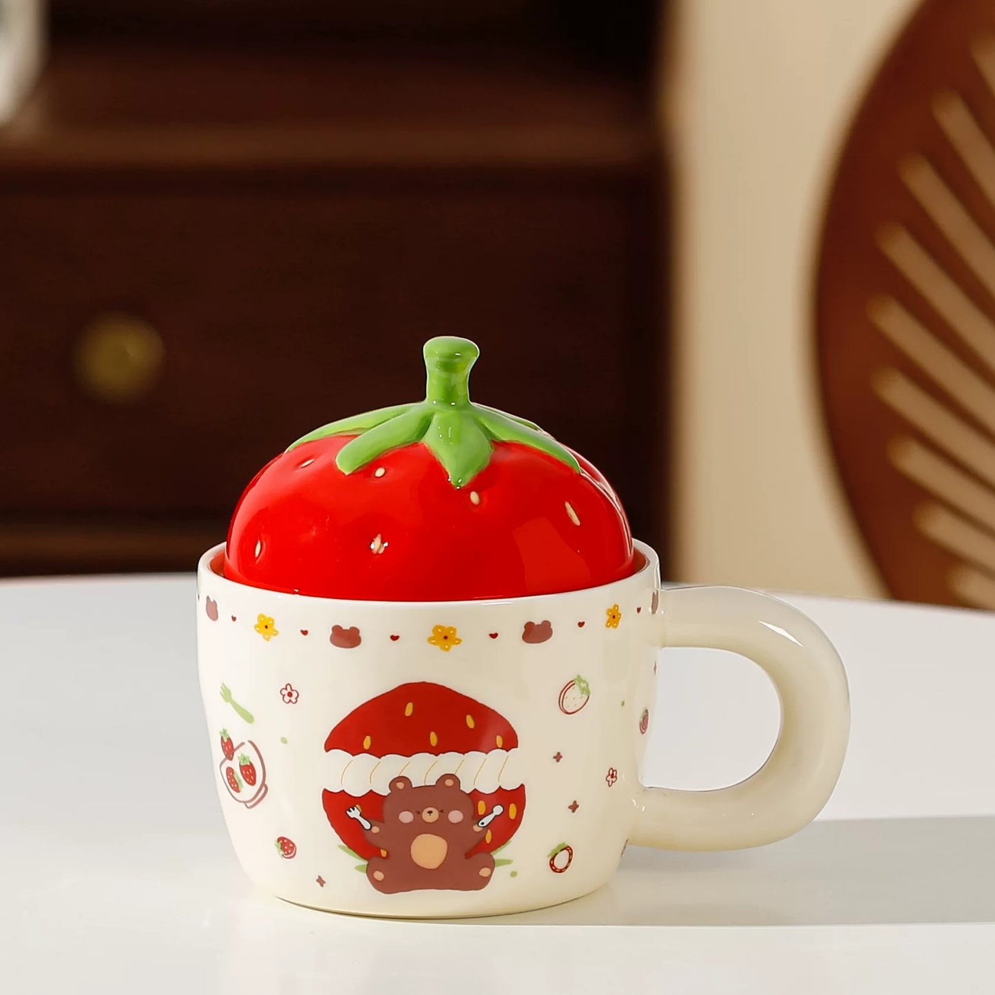 Cute Bear Strawberry Ceramic Mug