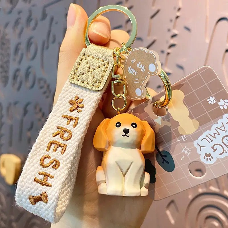 Cute Wood Carving Dog Keychain